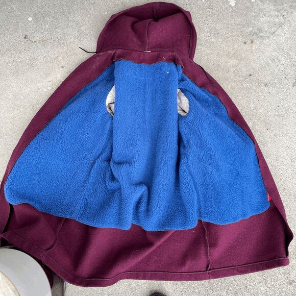 Vintage 1950s Hooded Wool Coat Removable Lining Burgundy, SZ S - Picture 5 of 10
